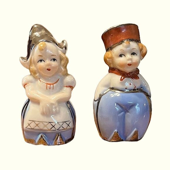 Vintage Dutch Boy and Girl Ceramic Salt and Pepper Pots - Picture 1 of 11